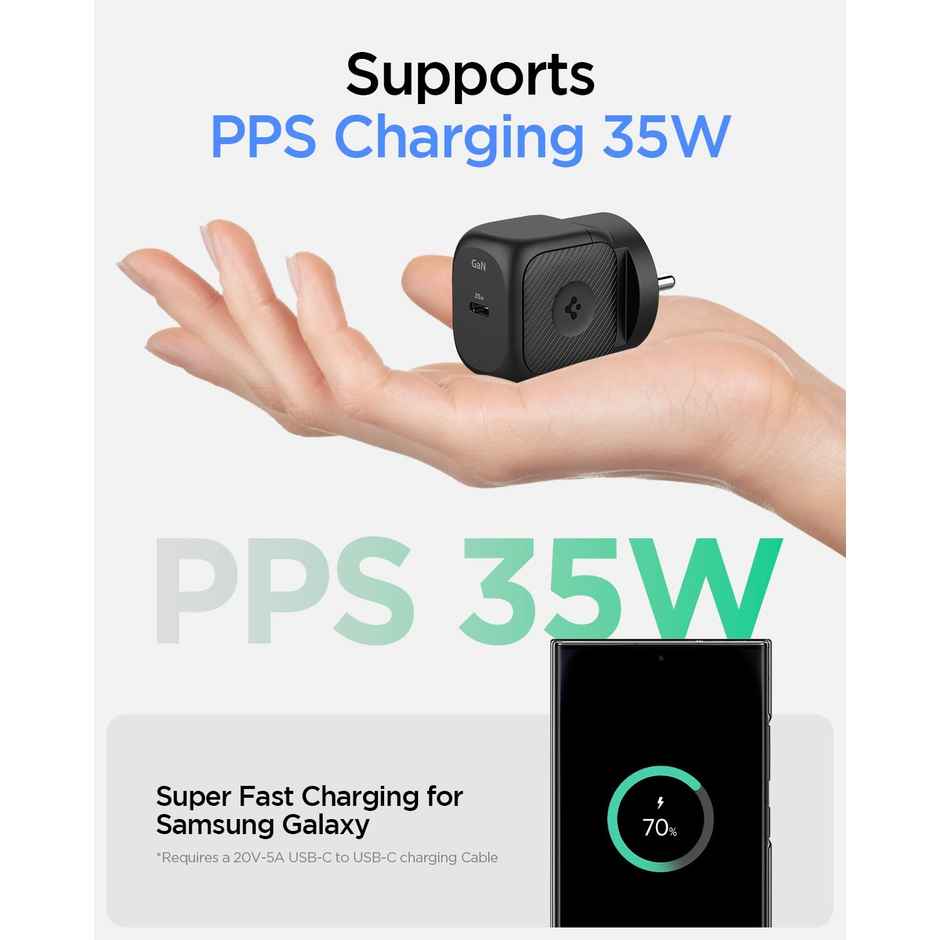 Spigen PE2300 GaN 35W Wall Charger for iPhone, Samsung Galaxy, Oneplus, Vivo and More - Black