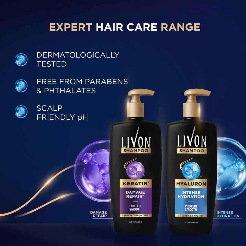Livon Hyaluron Shampoo for Women & Men | Hydrates Dry & Dull Hair|2x Soft & Shiny Hair|No Parabens