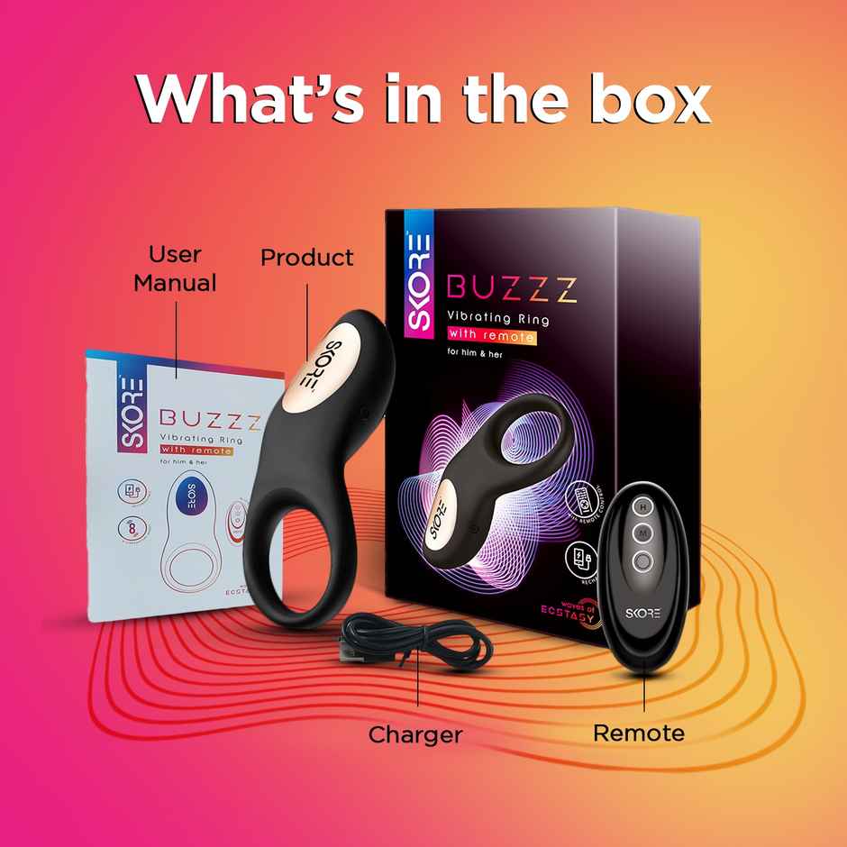 Description - Skore Lubes - Strawberry Flavour (50ml) & Skore Vibrating Ring - Buzzz With Remote For Him And Her (1pc) Combo