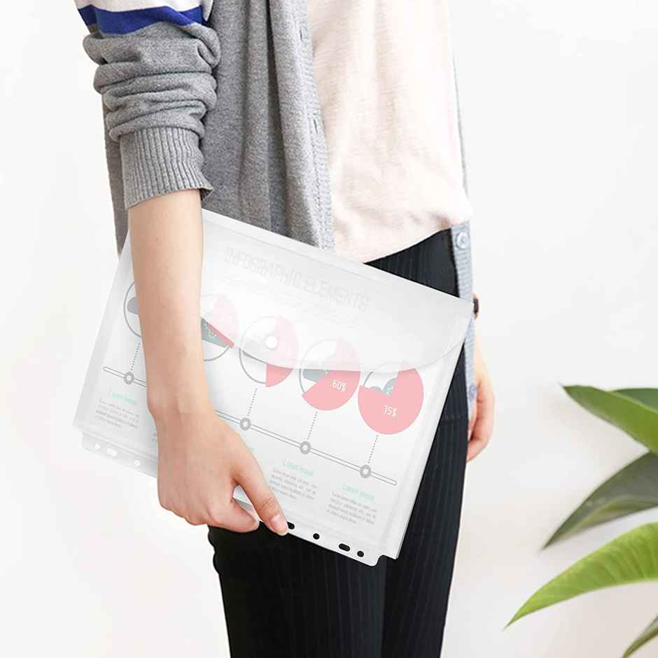 Saya Punched Document Wallet - Transparent A4 Portfolio Case for Documents | Assorted