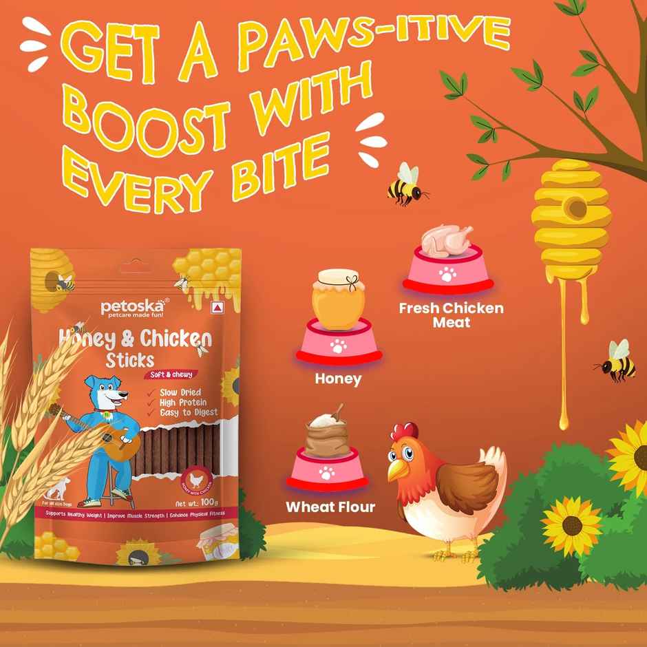 Petoska Dog Treats Chicken Honey Sticks