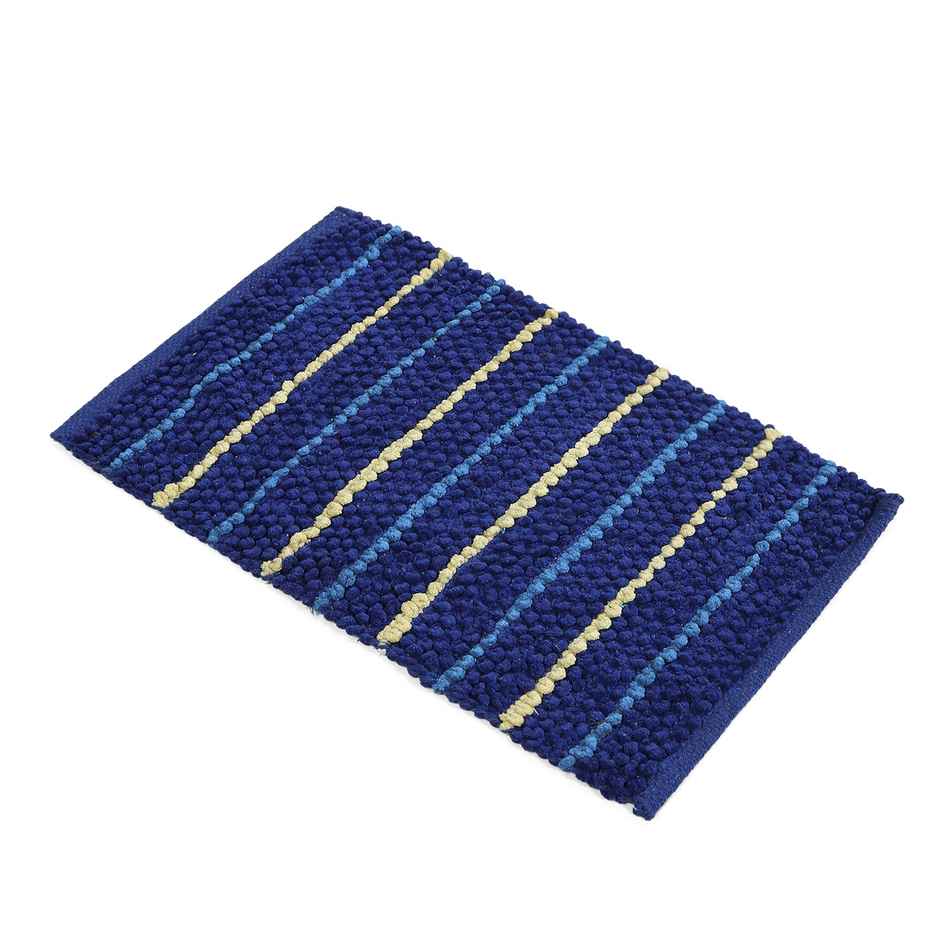 Status Cotton Stripe Anti- Skid Mat | 38 x 58 cm | Blue