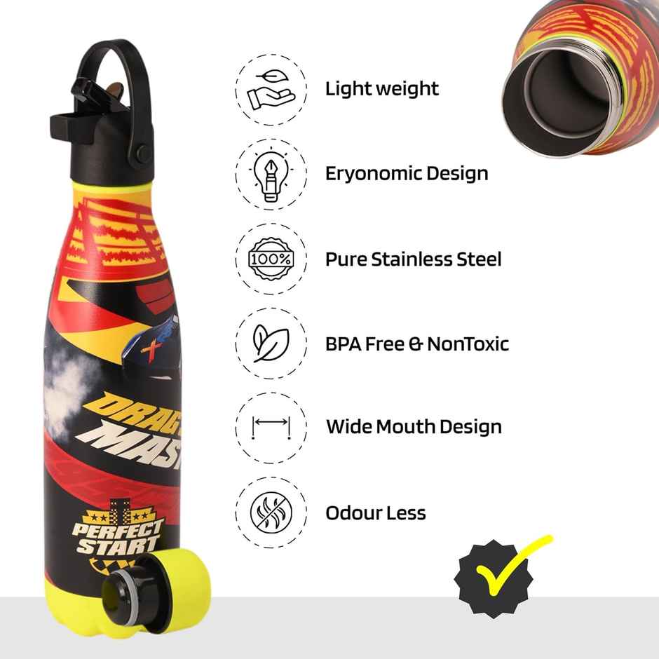 Kuber Industries Disney Car 500 ml Insulated Sipper Water Bottle with 2 Lids & Straw | Red