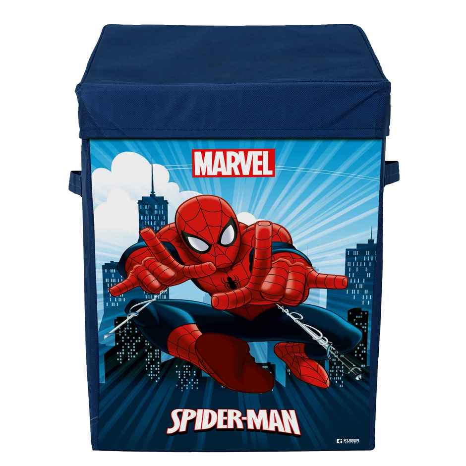 Kuber Industries 60 L Marvel Spiderman Print Laundry Basket with Handle & Lid (Navy Blue)