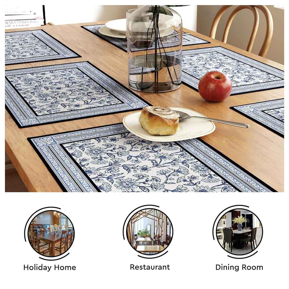 Encasa Xo Cotton Placemat Indigo-02 46X32 Cm, Pack Of 6