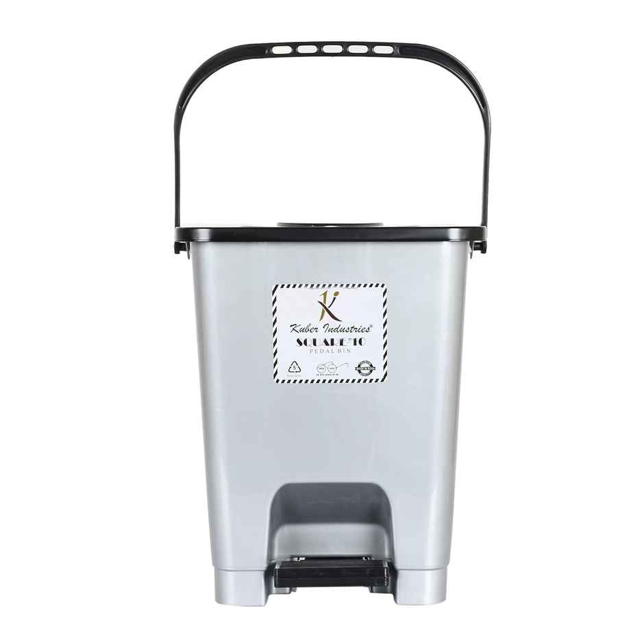 Kuber Industries Plastic 10 L Step-On Pedal Dustbin with Lid|Size 24 x 24 x 30 CM | Grey