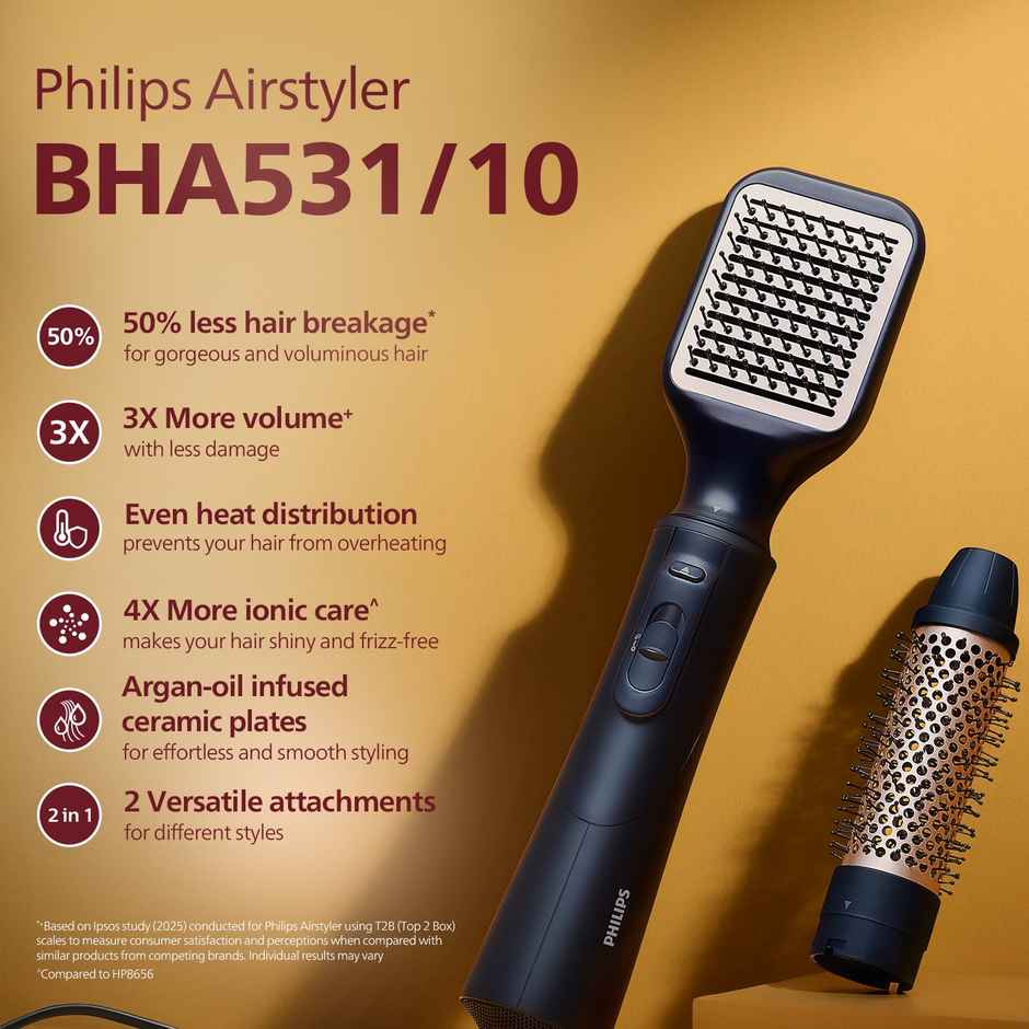 Philips 2-in-1 Airstyler|3X Volume & 50% Less Hair Breakage|Volumizer + Blow Dryer Brush|BHA531/10