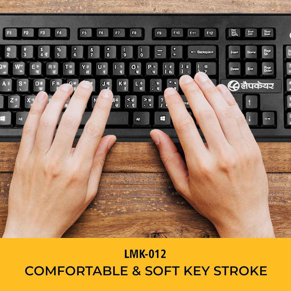 Lapcare LMK-012 Multilingual USB Keyboard,Hindi English Typing, 104 Silent Keys, 10 Million Keystrokes, 1.5M Cable, Rupee Key, Membrane Switch - for Business & Office Use - Black