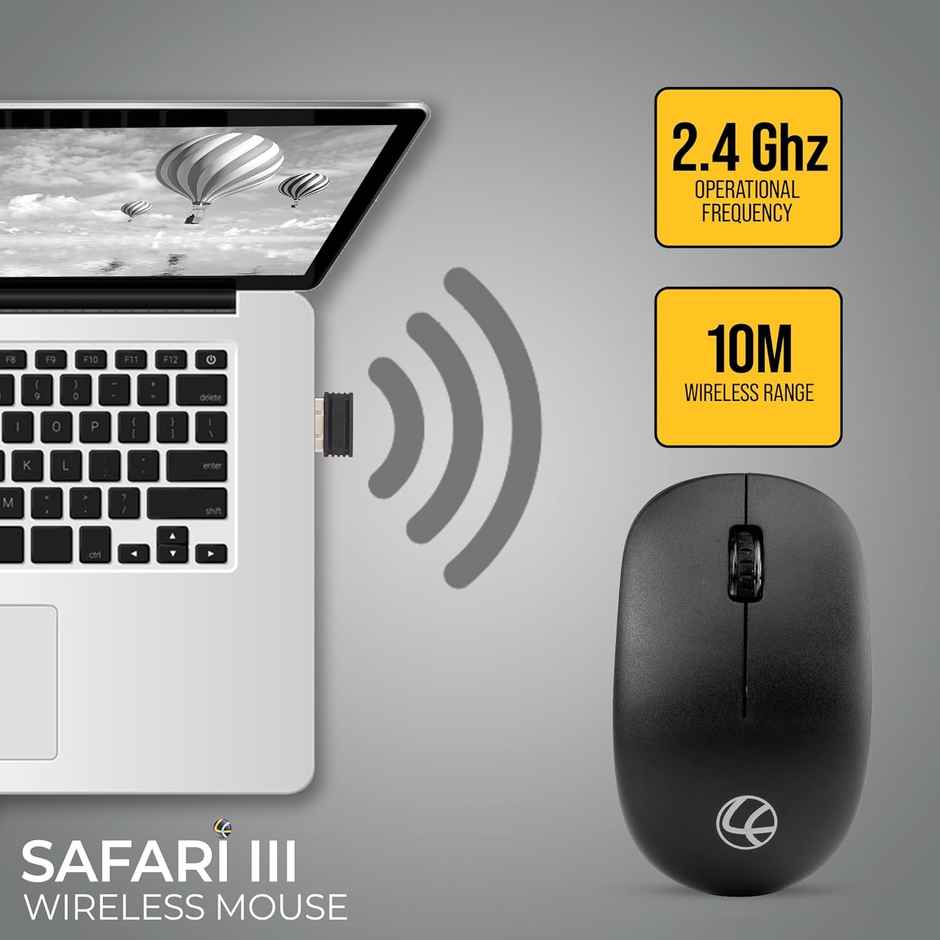 Lapcare Safari Iii B Wireless Mouse-2.4Ghz & Upto 1600 Dpi With Duracell Battery & 3 Year Warranty - Black