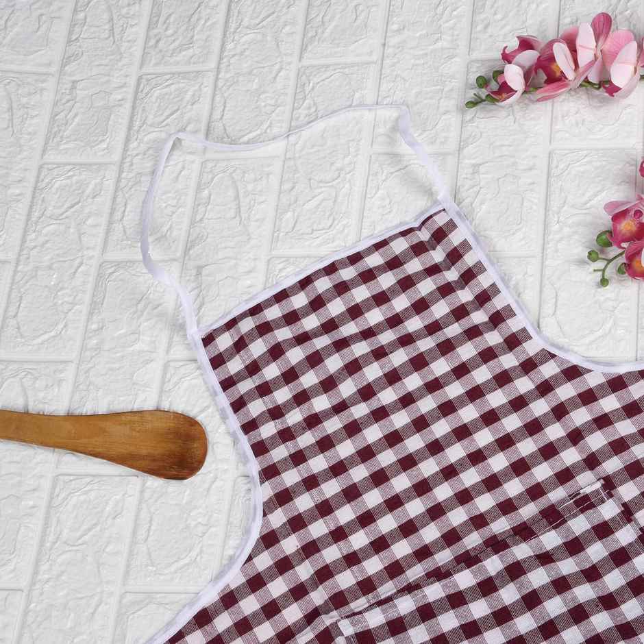 Kuber Industries Cotton Front Pocket Kitchen Check New Apron|Apron for Restaurent|Maroon