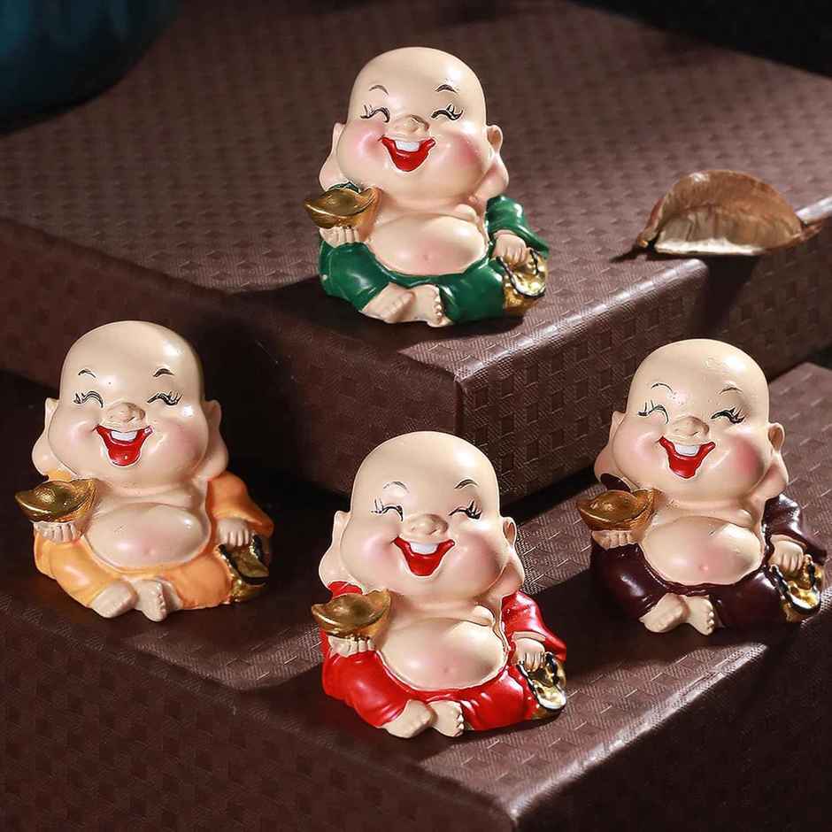 TIED RIBBONS Laughing Buddha Showpiece Set | Multicolour - 4 in x 1.5 in