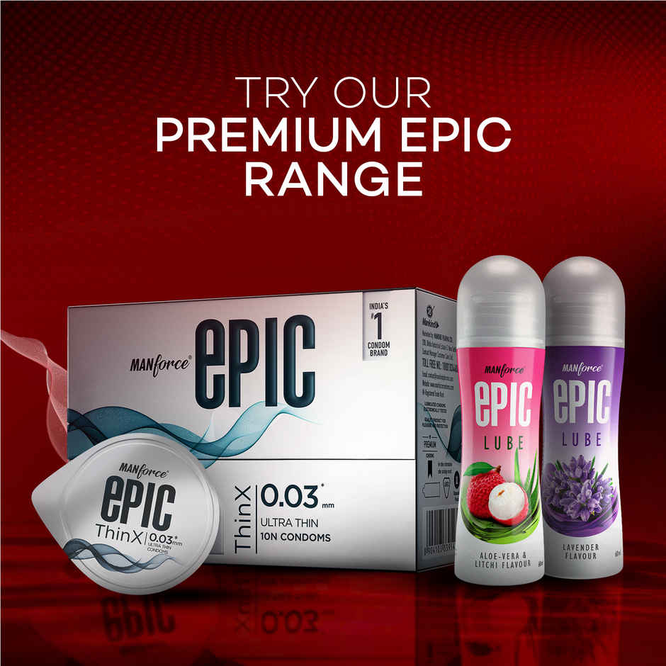 Manforce Xotic Extra Dotted Strawberry Flavoured Condoms (10pc) & Manforce Epic Lube - Aloe-Vera & Litchi (60ml) Combo