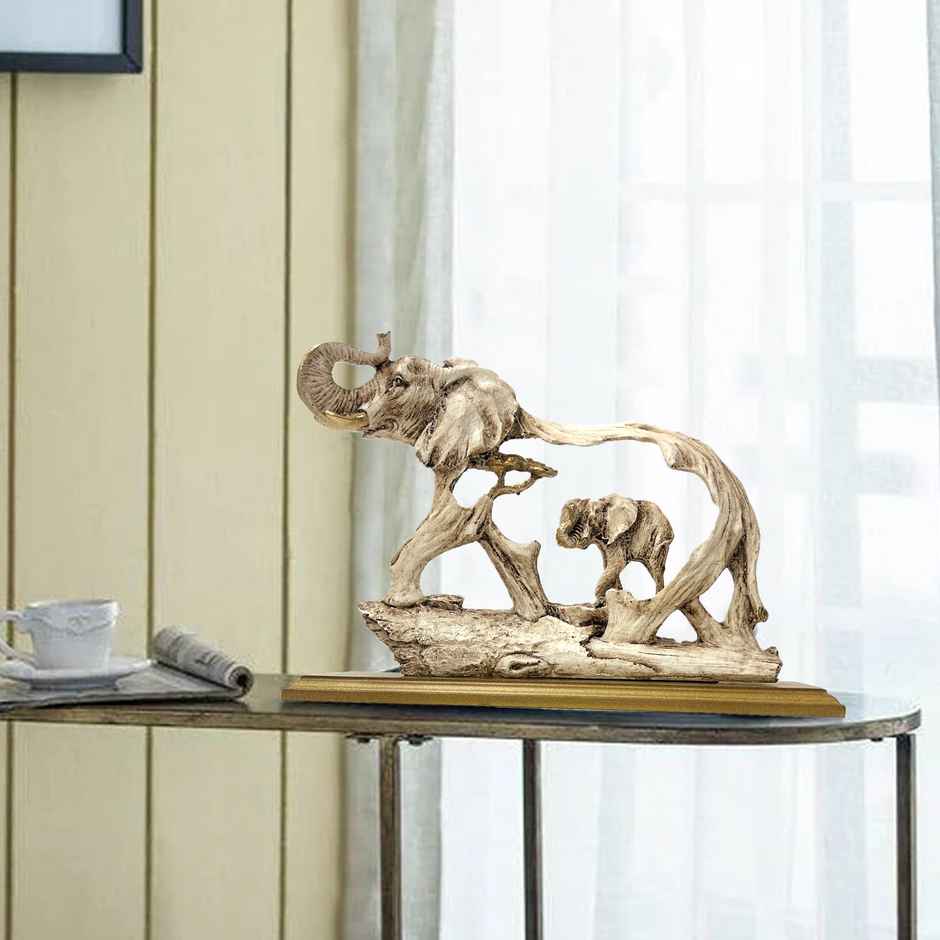 Tied Ribbons Handcrafted Elephant Statue With Baby Elephant Animal Figurines