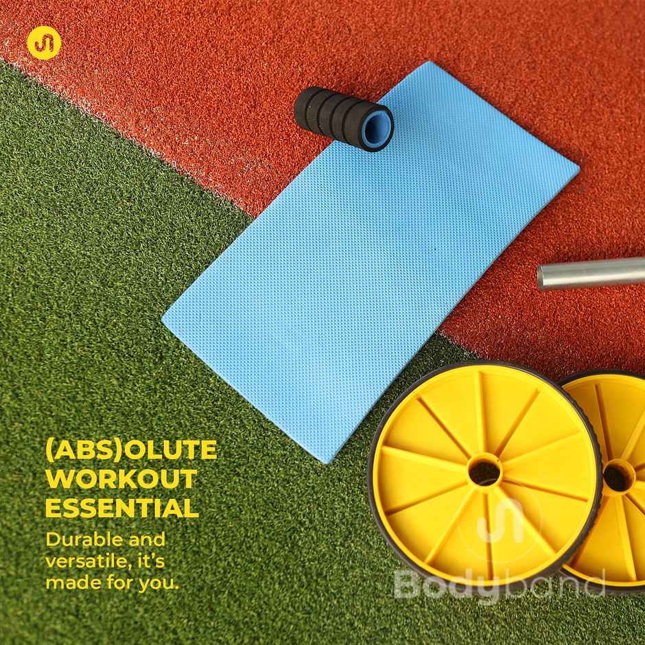Bodyband Abs Roller Wheel For Stomach, Abs Home Workout Gym With Knee Mat-Yellow