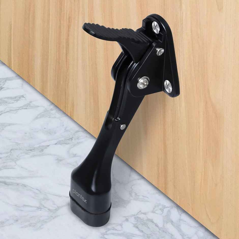 Plantex Hydraulic Door Stopper with Adjustable Height and Rubber Grip - Black Finish