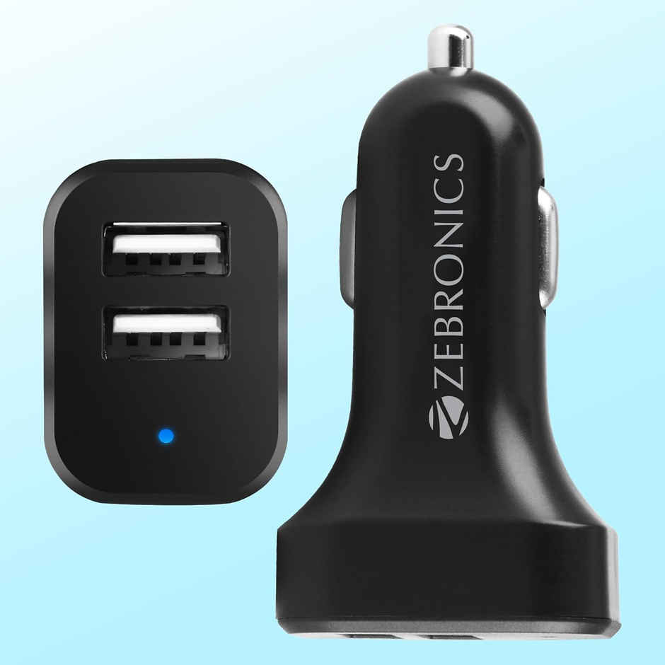 Zebronics Cc242A3 Car Charger, 10.5W, Dual USB Ports, Built in Protections, Included USB (Black)