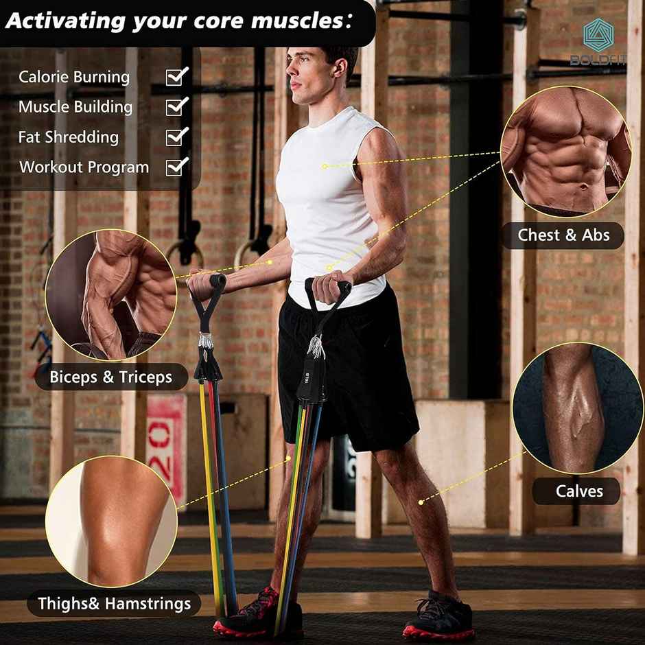 Boldfit Resistance Tube 11 Pc - Complete 11-Piece Resistance Tube Set For Full-Body Training