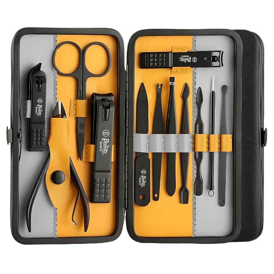 Beaute Secrets 12Piece Manicure Set with Nail Clippers Scissors Acne Needle Travel Case