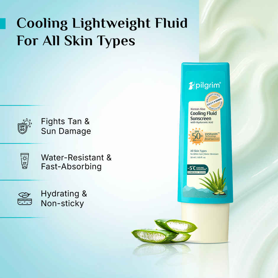 Pilgrim Korean Aloe Cooling Fluid Sunscreen SPF 50+ PA++++ with Hyaluronic Acid