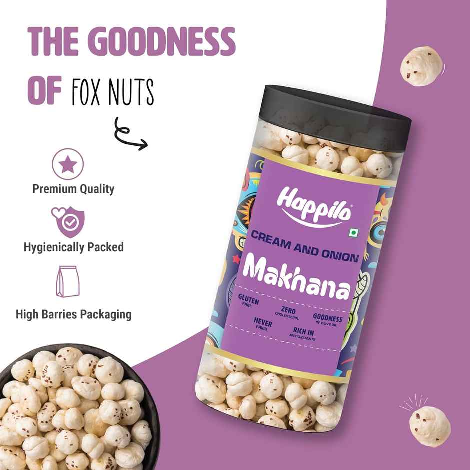 Happilo Makhana Cream & Onion Jar, Roasted Foxnut Healthy Snack