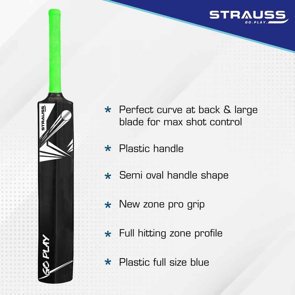 Strauss Clash Plastic Cricket Bat | Size 8 | Black & Green