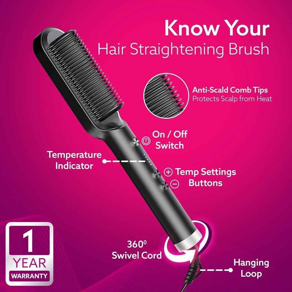 Agaro Hair Straightening Brush, Hair Straightening Comb For Women Ionic Care, 5 Heat Settings