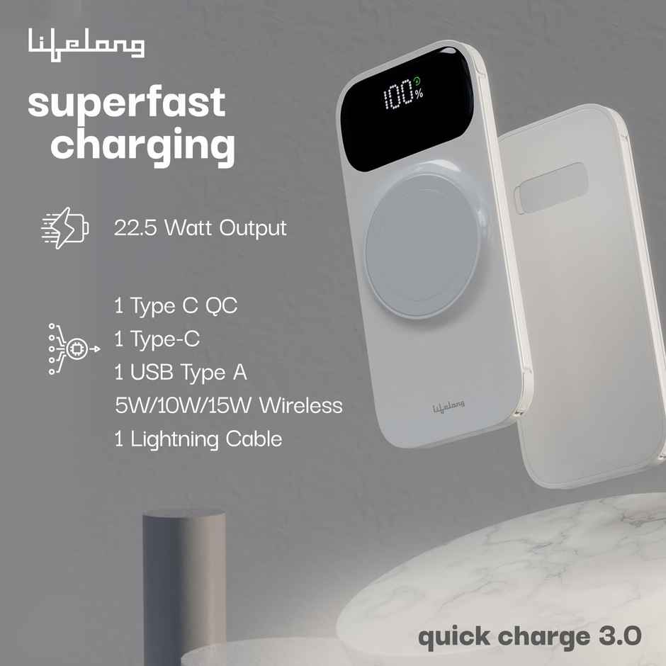 Lifelong ChargeMate 10000 mAh 22.5 W Wireless with MagSafe Slim Pocket Size Power Bank