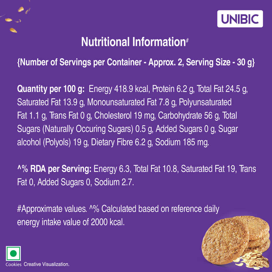 UNIBIC Sugar Free Oatmeal Cookies
