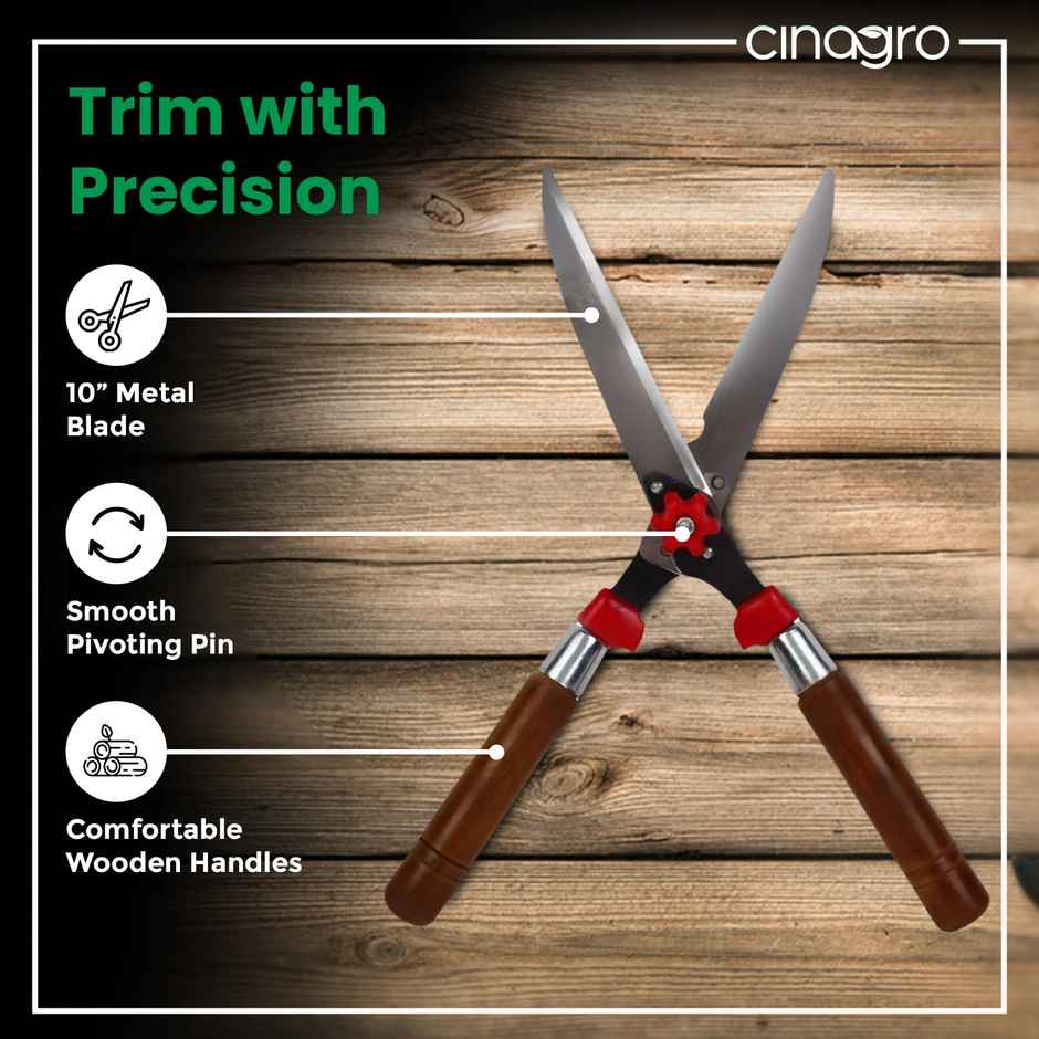 Cinagro Hedge Shears - Garden Scissors | Metal Blade, Wooden Handle