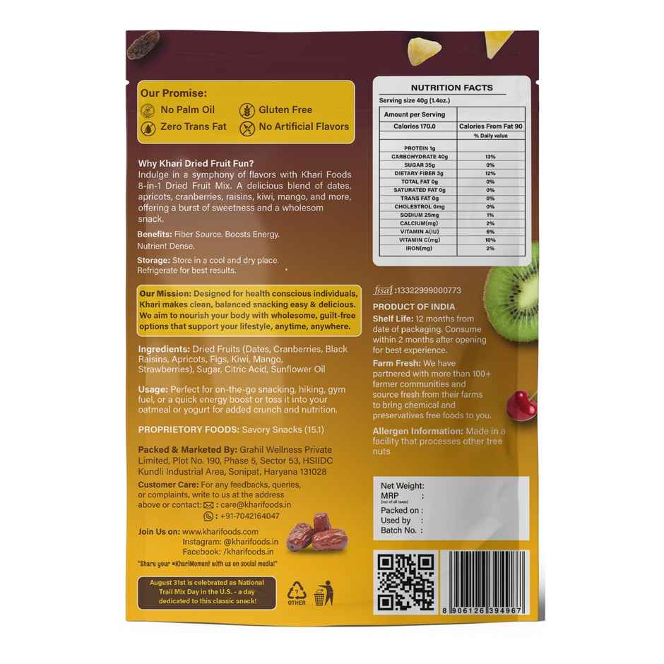 Khari Foods Dried Fruits Trail Mix | Dates, Cranberries, Black Raisins, Apricots |Healthy Snack Mix