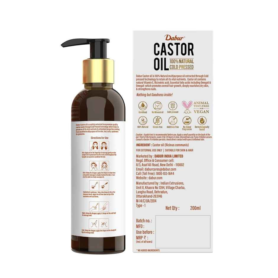 Dabur 100% Natural Cold Pressed Castor Oil With Vitamin E, Omega-6 & 9