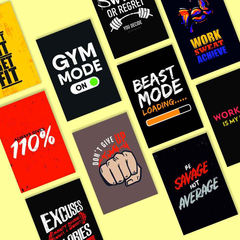 Paper Plane Design Motivational Gym/Fitness Workout Posters | Set of 10 | (12 Inch x 18 Inch) D19