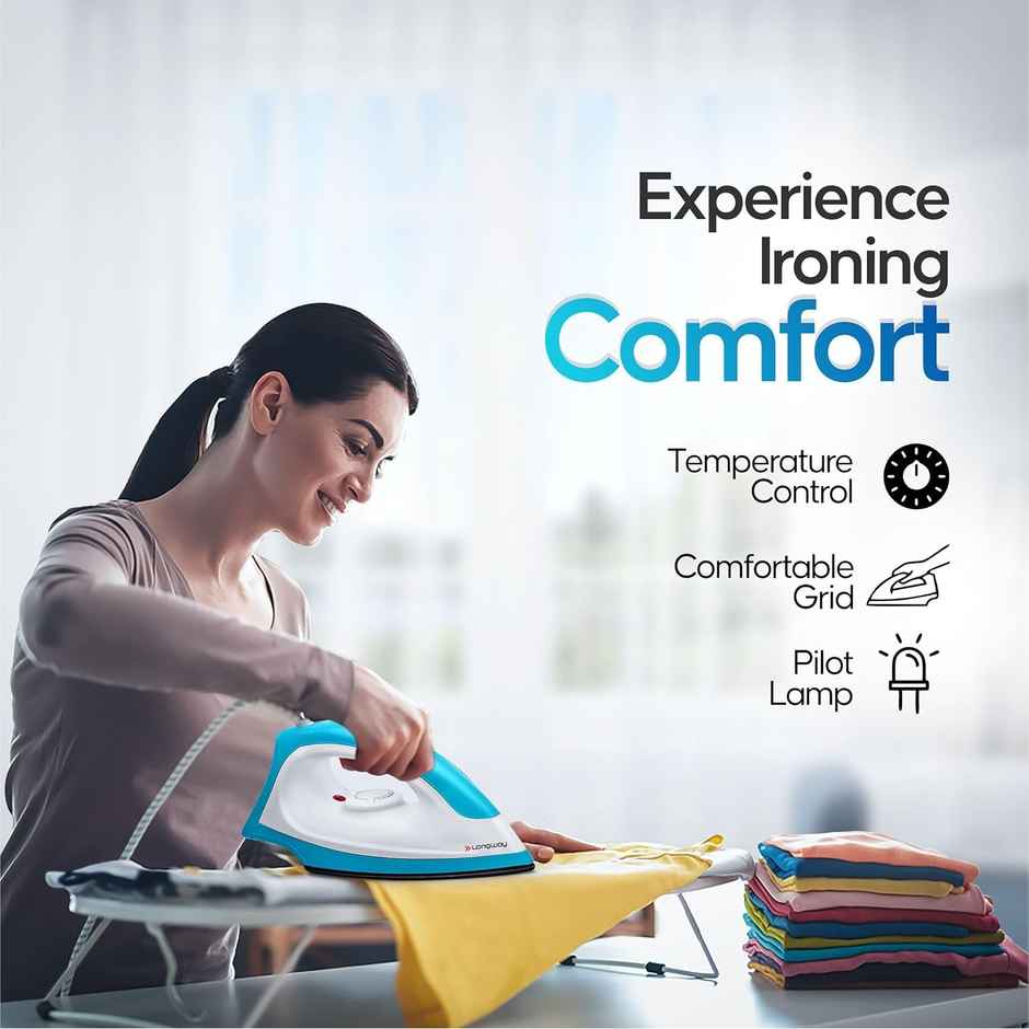 Longway Kwid Light Weight Non-Stick Teflon Coated Dry Iron, Electric Iron(1100 Watt, Blue)