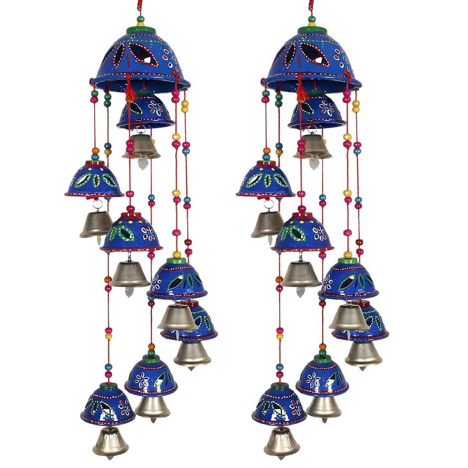 Kuber Industries Pack of 2 Rajasthani Handcrafted Windchimes | 8 Bells | Blue