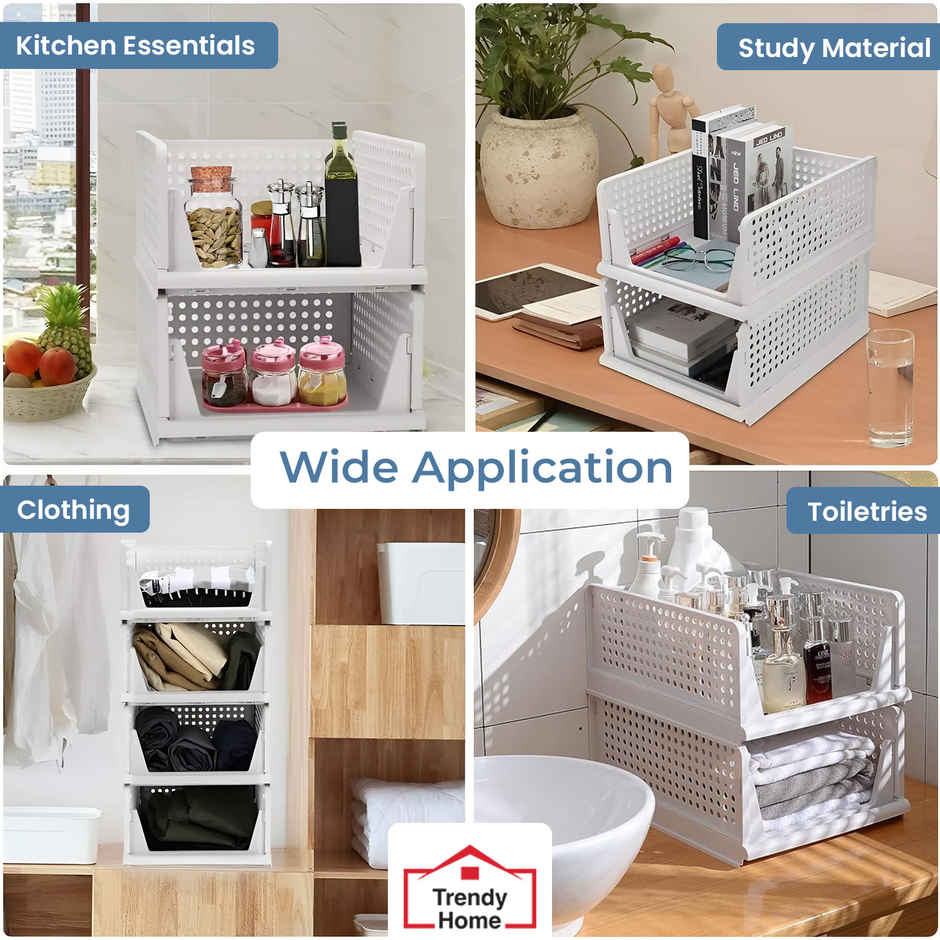 Senego by Trendy Home Folding Wardrobe Clothes Organizer - Pack of 4, Stackable (White)