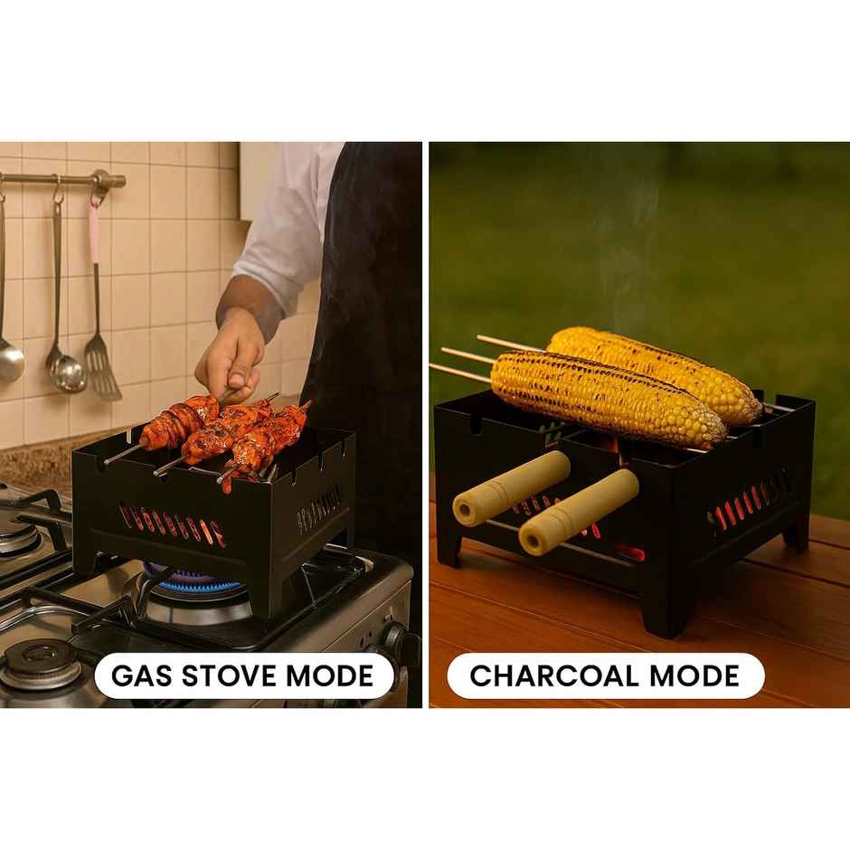Chefman Portable Charcoal & Gas BBQ Grill | 2-in-1 Outdoor Grill with 3 Skewers