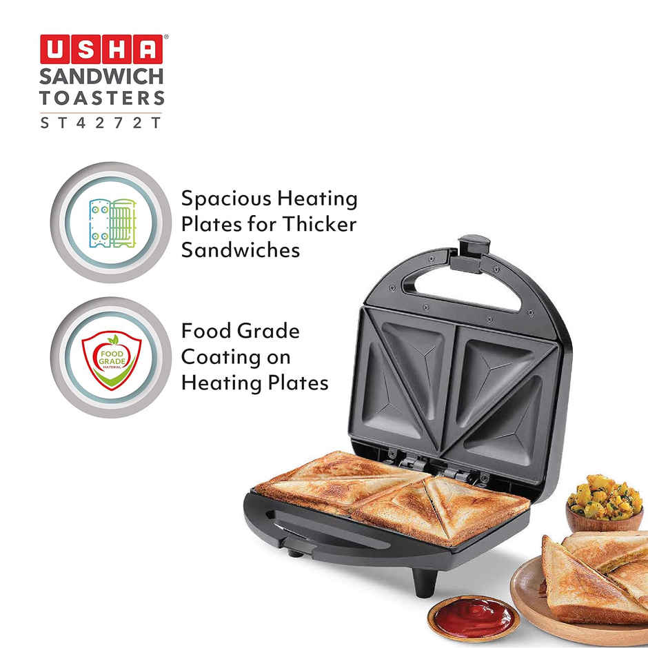 Usha Sandwich Maker Toaster (750W, 4-Slices, 2 Stage Thermal Safety, Led Indicators, Black)