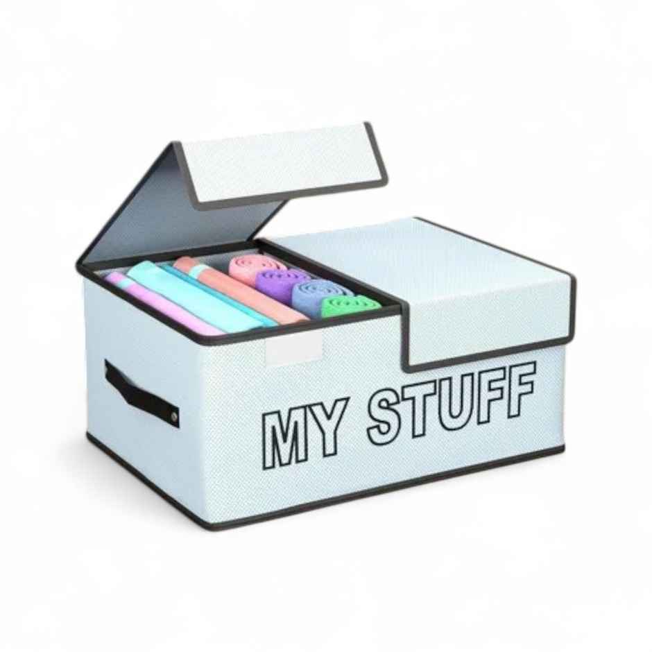 Kuber Industries My Stuff Foldable Storage Organiser with Double Lid|Cupboard Drawer|Grey