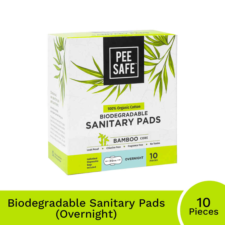 Pee Safe Bio Pads for Overnight Protection | Heavy Flow with Disposable Bags | 10 pcs