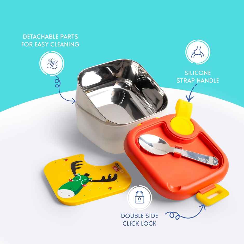Rabitat Lunchmate Mini Stainless Steel Lunch Box With Spoon- Coolest Kid Ever Combo