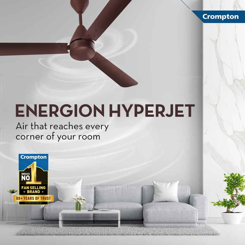 Crompton Energion Hyperjet BLDC Ceiling Fan, 28Watt, 1200mm/48 Inches, Dual Control Fan - Remote & Regulator Control, Anti-Rust - Brown
