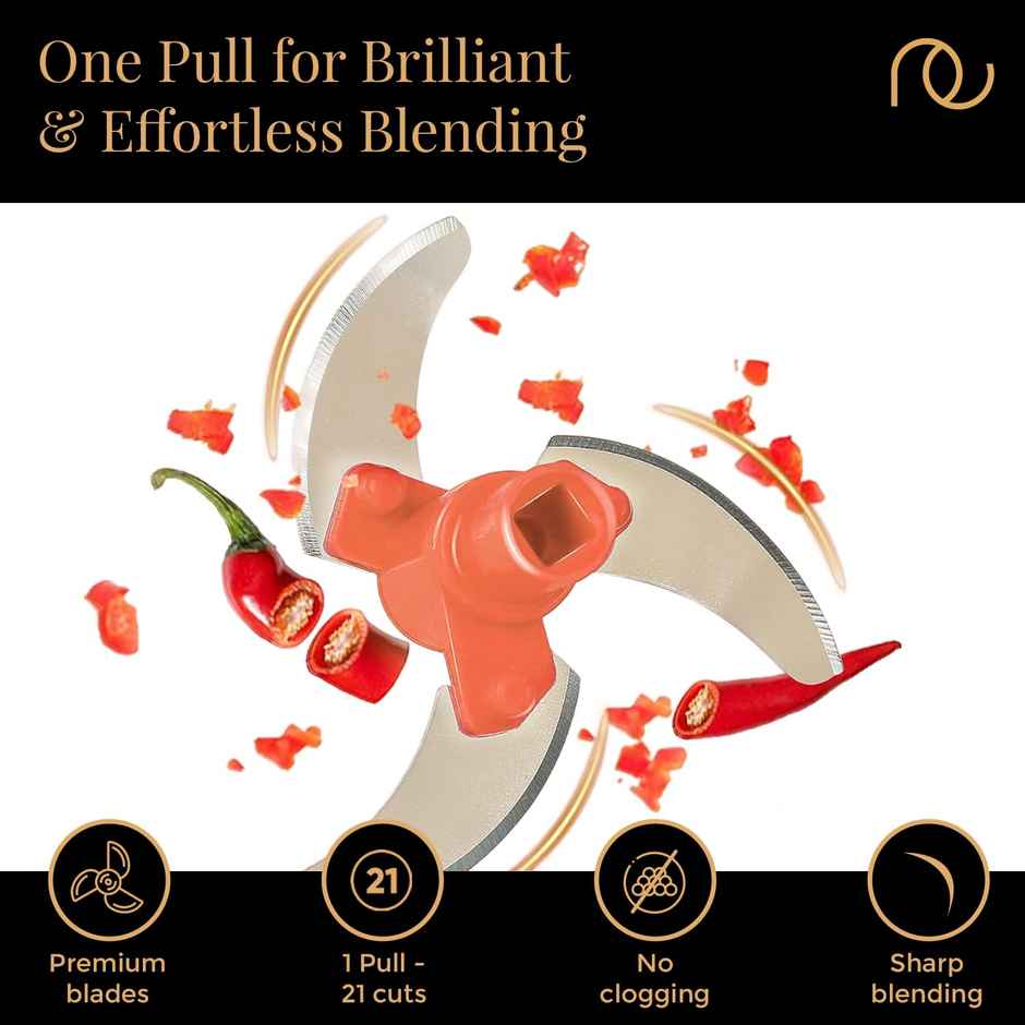 Frenchware Multipurpose Vegetable Chopper with 3 Blades, Handy & Compact - Peach