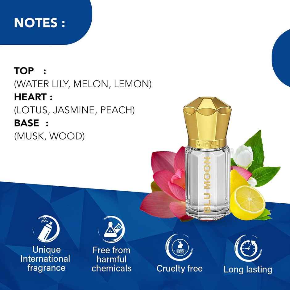 Ajmal Blu Moon Attar Long Lasting Alcohol-Free Perfume Oil for Women