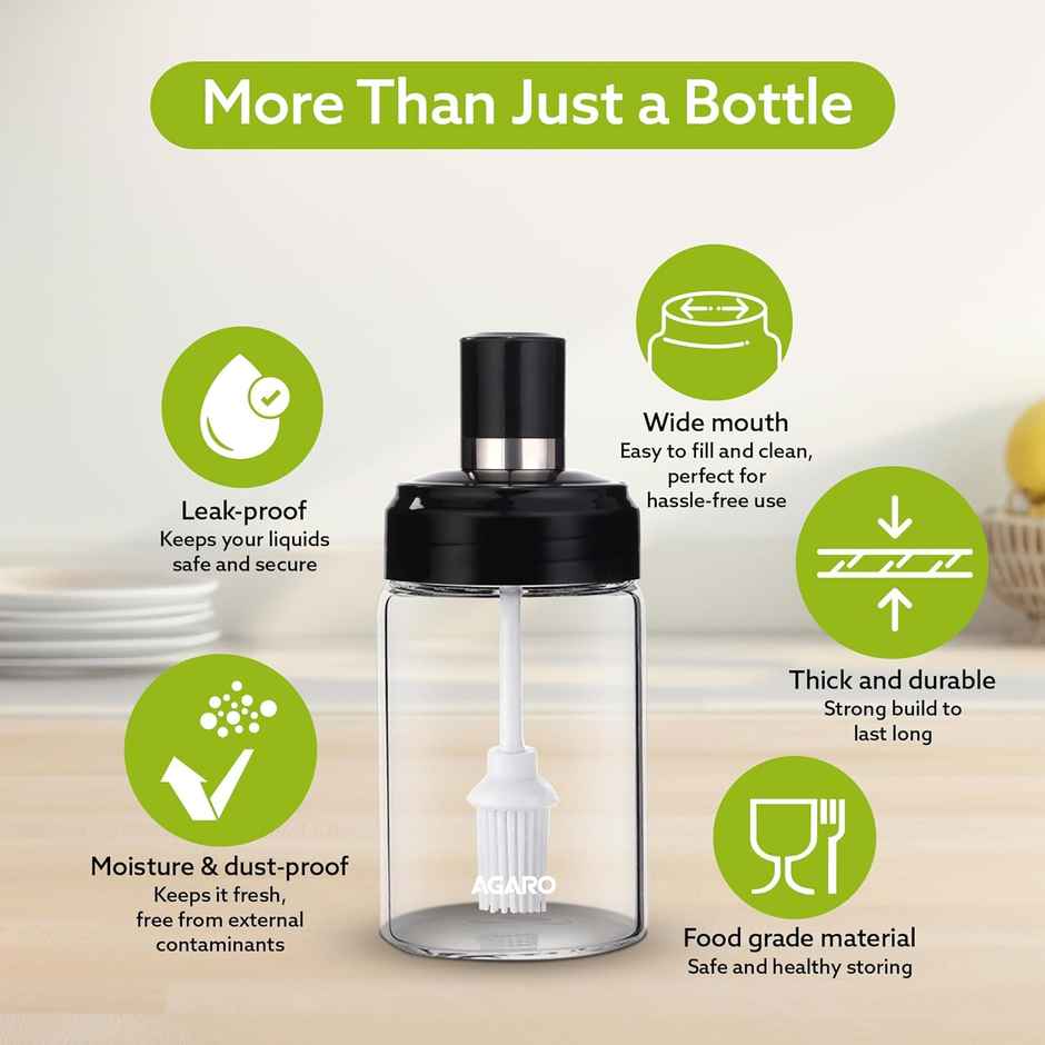AGARO Elegant Glass Oil Bottle with Brush 250ml