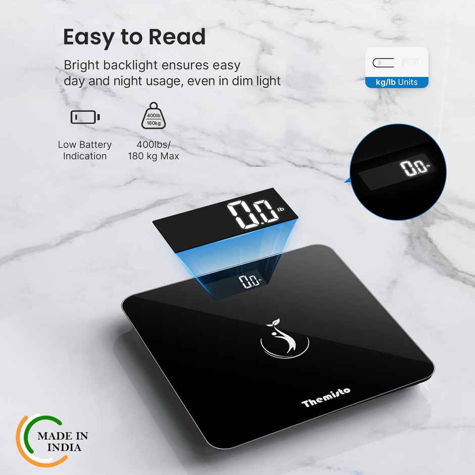 Themisto Th-Ws50 Body Weight Scale,With High Precision Sensors | 6 Mm Tempered Glass