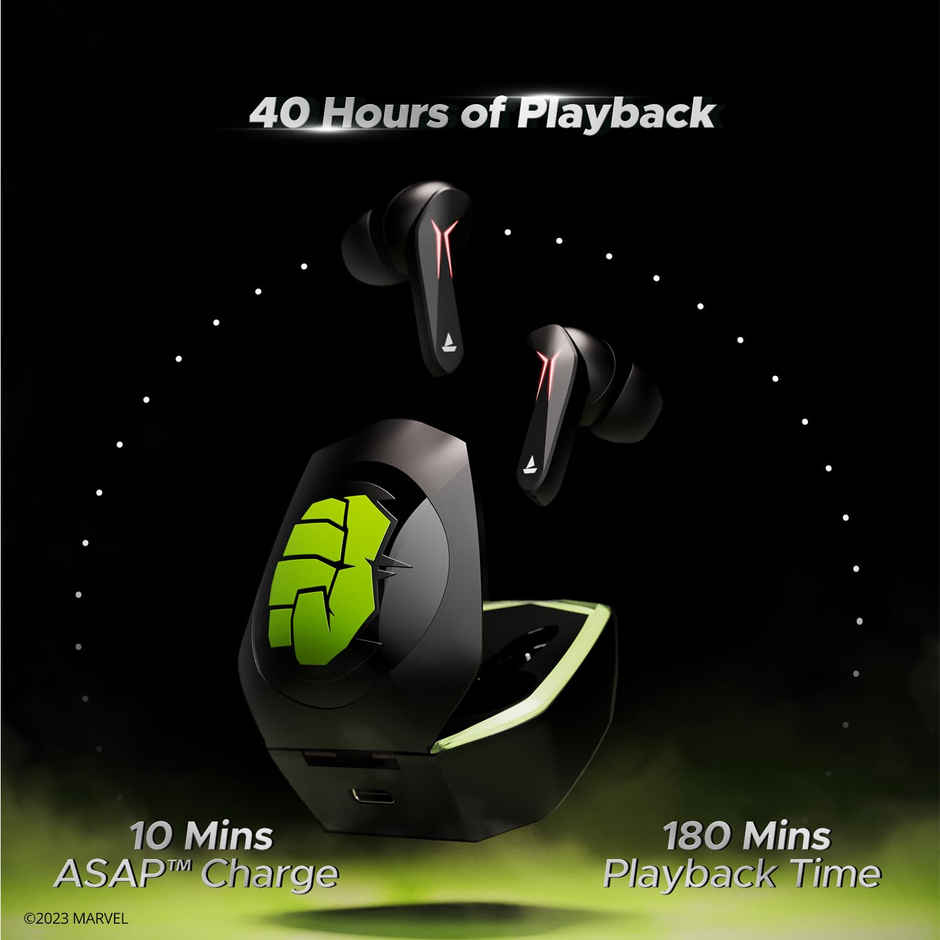 boAt Immortal 121 TWS Earbuds for Gaming w/ 40H Playtime, BEAST Mode & RGB LEDs (Green Fury)