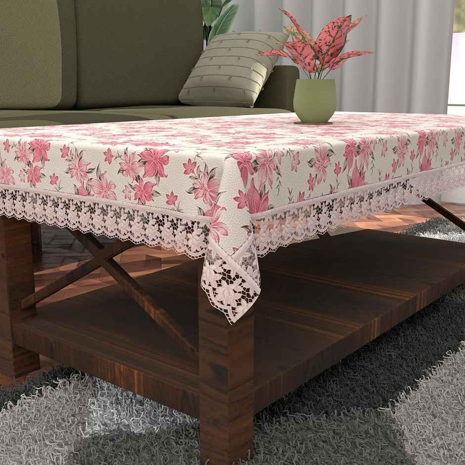 Kuber Industries 4 Seater Table Cloth | Round Center Table Cover | Pink & White