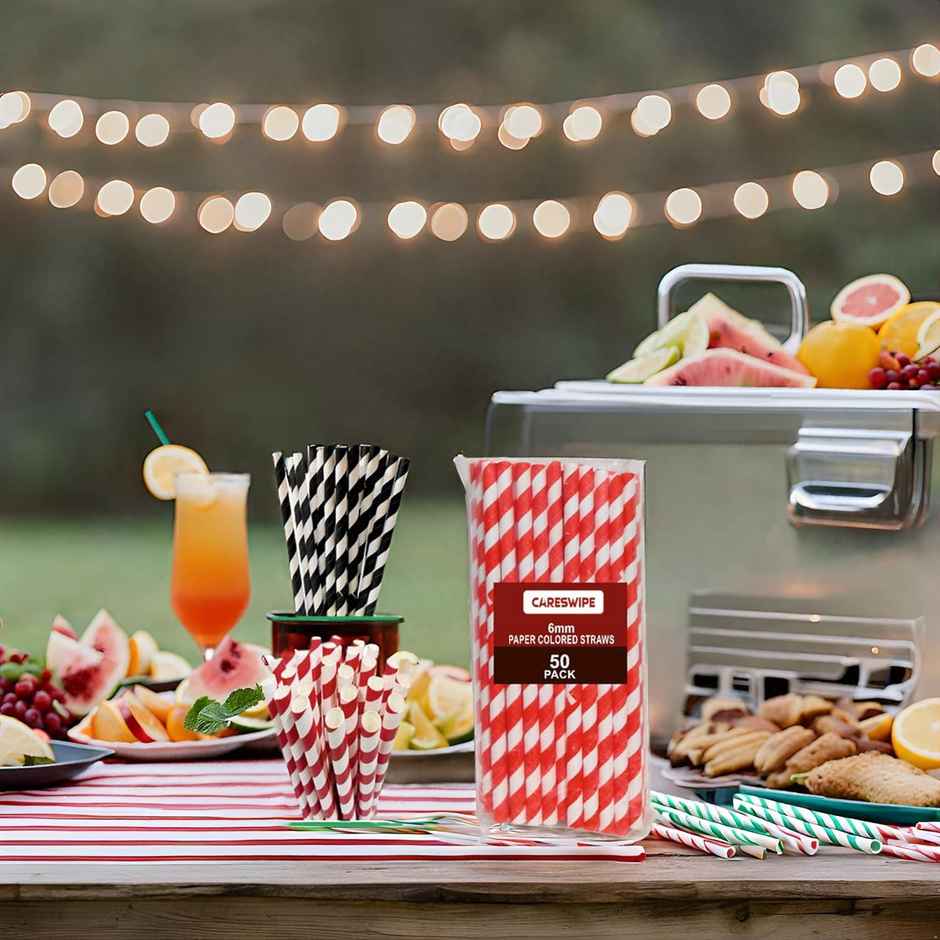 Careswipe Assorted Color Disposable Paper Straws 6 mm 50 Pcs