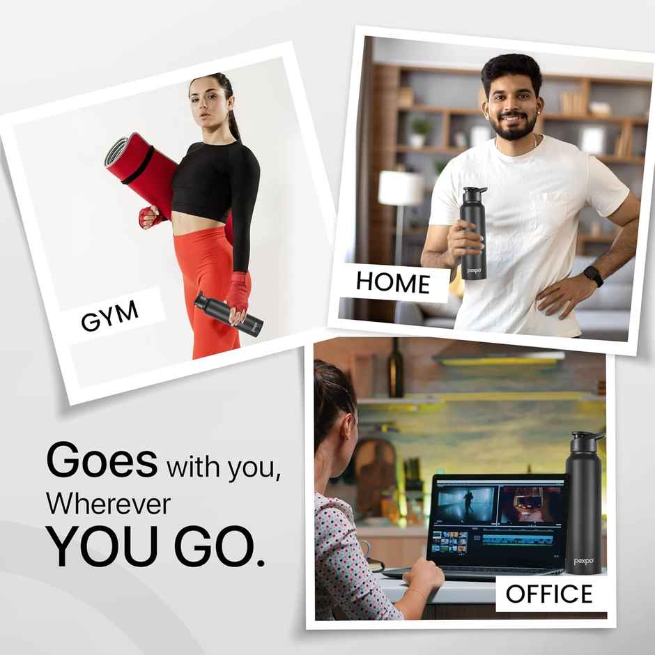 Pexpo Stainless Steel Chromo Sports/Fridge Sipper Water Bottle | Knight Black | 1 L