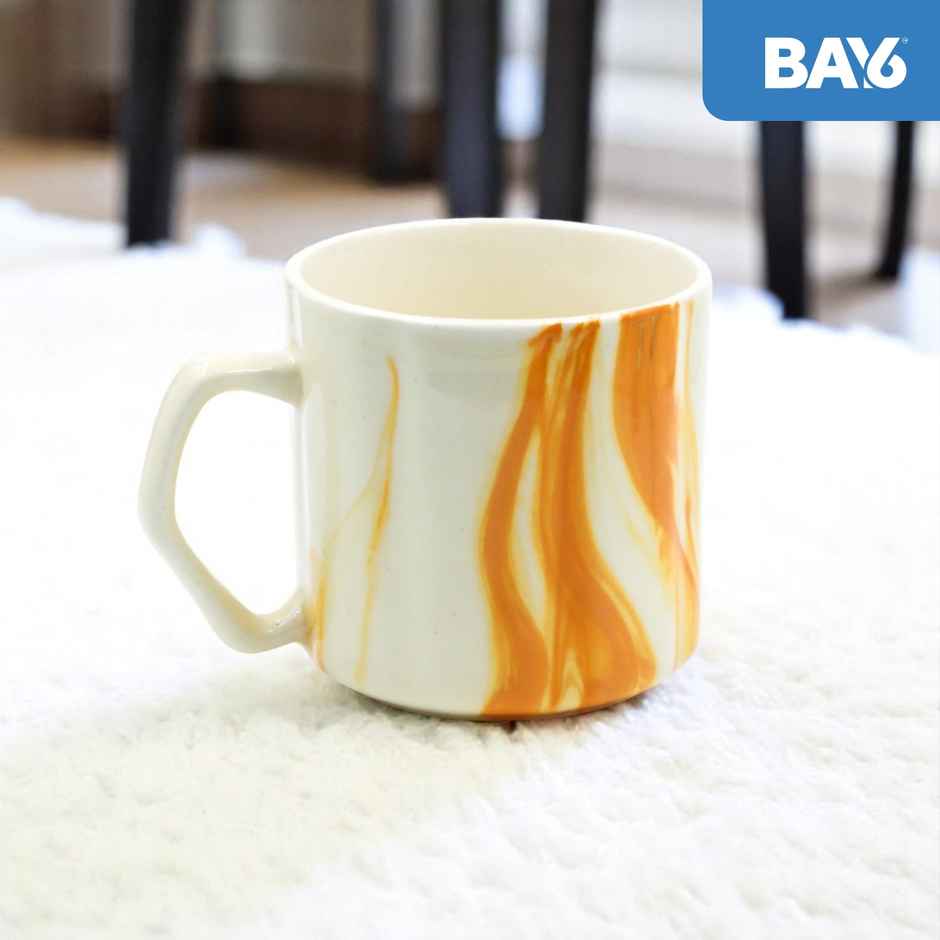 BAY6 Stoneware Italian Milk & Coffee Mug - White & Orange - 250 ml